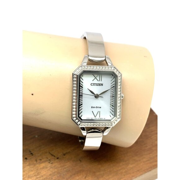 Citizen Women's Watch EM0980-50A Eco-Drive Crystal Accent Silver Dial Rectangle - Picture 11 of 14